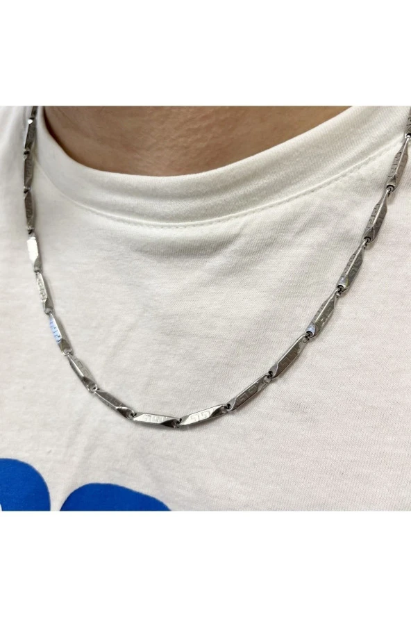 Singapur Kalın Erkek Çelik Zincir Silver Renk Kolye 50 Cm - 2