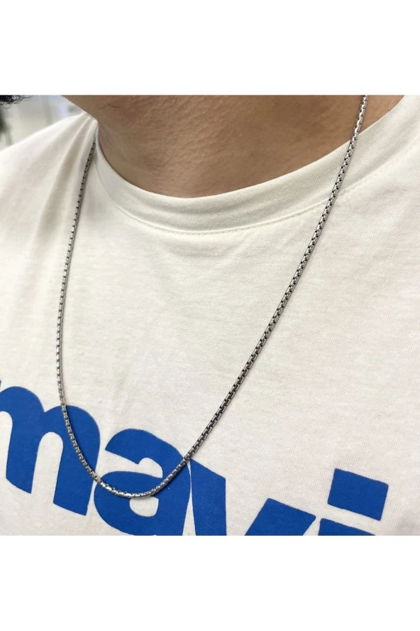 Özel Tasarım Erkek Çelik Zincir Silver Renk Kolye 60 Cm - 2