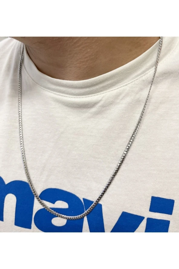 Erkek Çelik Zincir Silver Renk İtalyan Yassı Kolye 60 Cm - 2