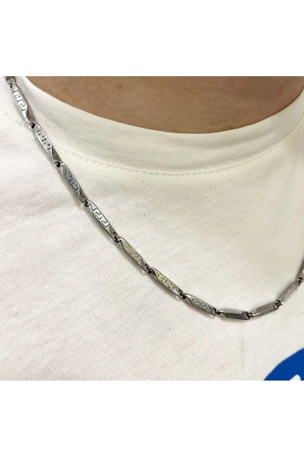 Singapur Kalın Erkek Çelik Zincir Silver Renk Kolye 50 Cm - 3