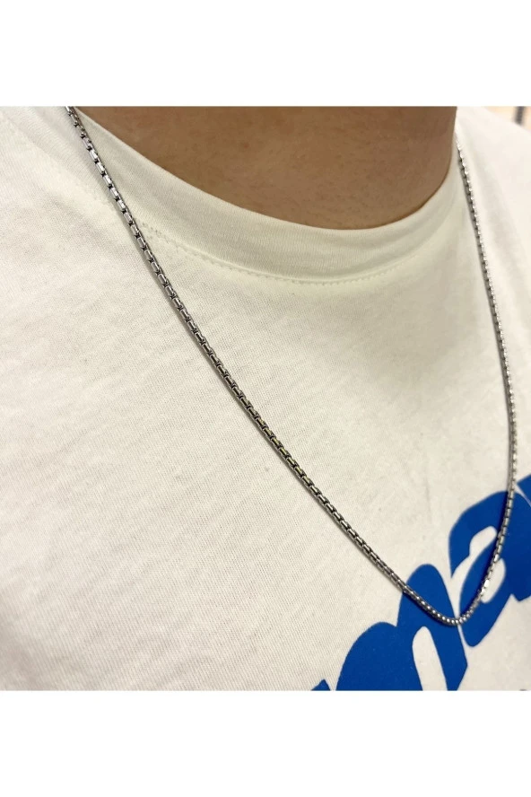 Özel Tasarım Erkek Çelik Zincir Silver Renk Kolye 60 Cm - 3