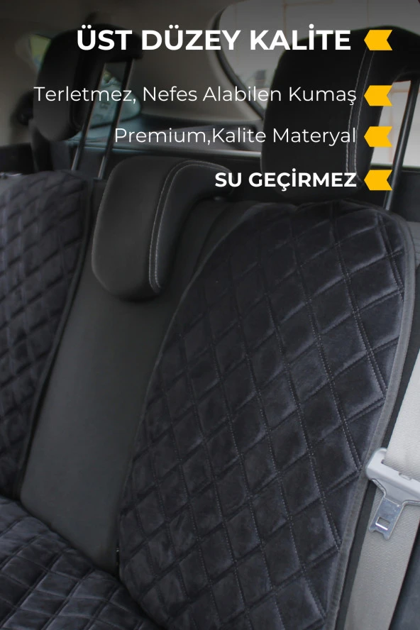 Su Geçirmez & Terletmez Sırtlı Oto Koltuk Minder Seti-Koltuk Koruma Kılıfı (2'Li Set)-Siyah - Resim 3