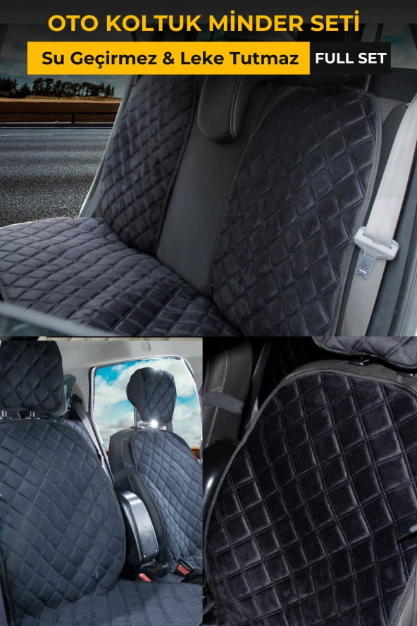Su Geçirmez & Terletmez Sırtlı Oto Koltuk Minder Seti-Koltuk Koruma Kılıfı (Full Set)-Siyah ürün görseli