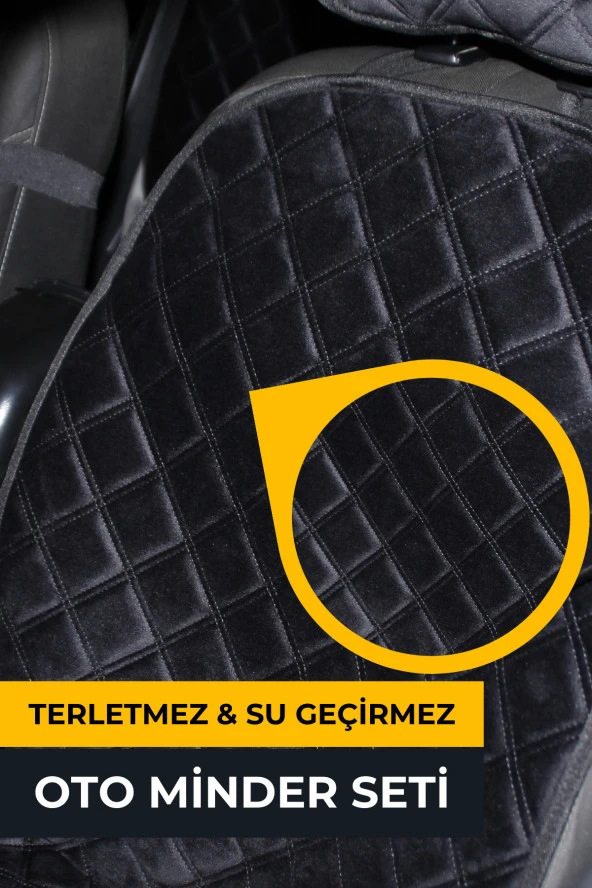Su Geçirmez & Terletmez Sırtlı Oto Koltuk Minder Seti-Koltuk Koruma Kılıfı (Full Set)-Siyah - 2
