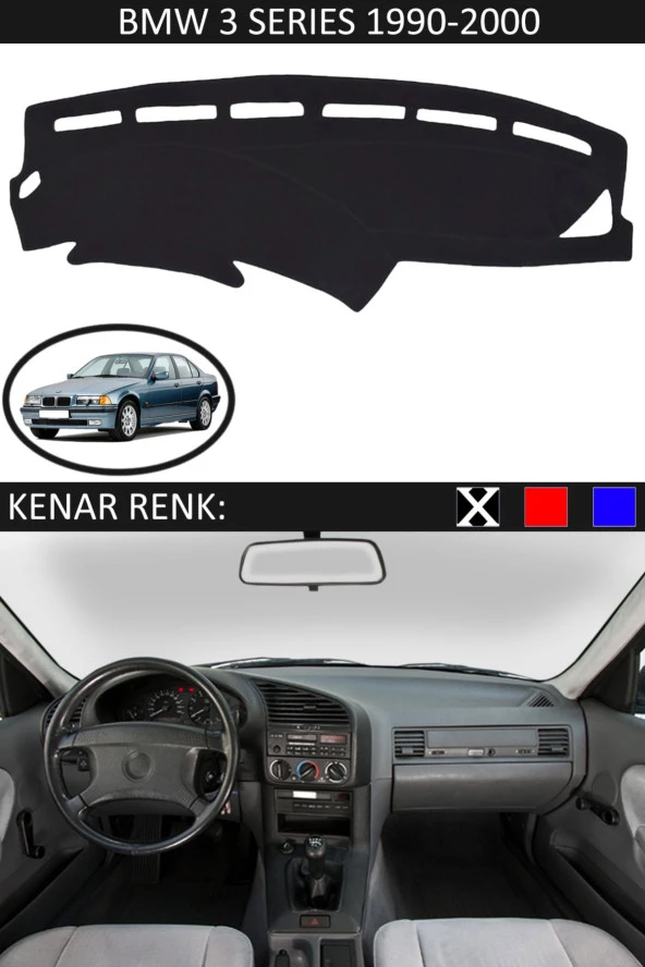 Bmw 3 Series 1990-2000 Için Uygun Torpido Koruma Halısı Siyah Kenar Renk Siyah