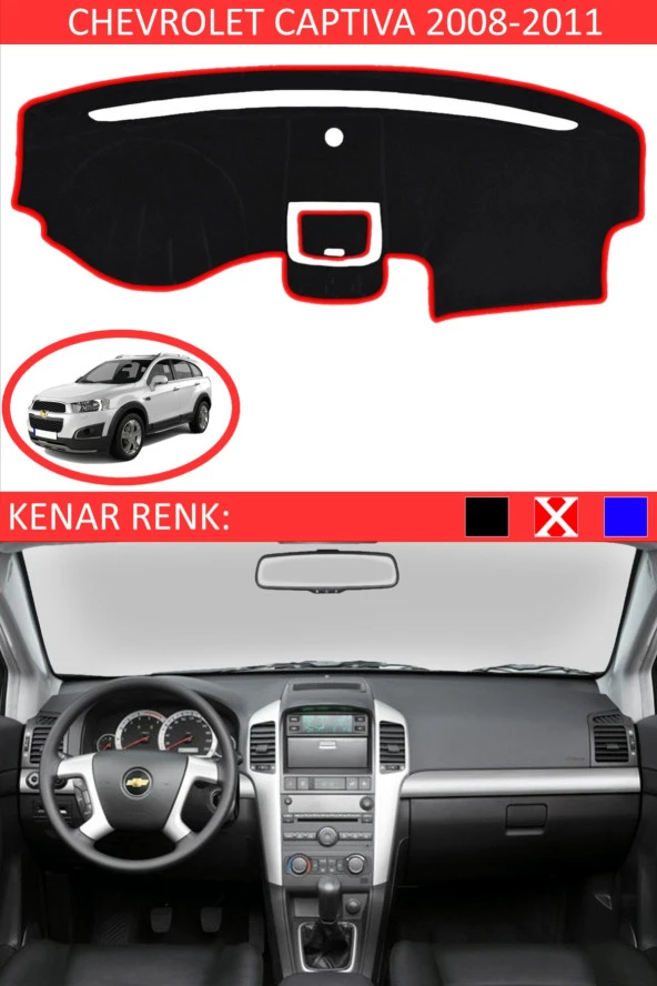 Chevrolet Captiva 2008-2011 Için Uygun Torpido Koruma Halısı Siyah Kenar Renk Kırmızı