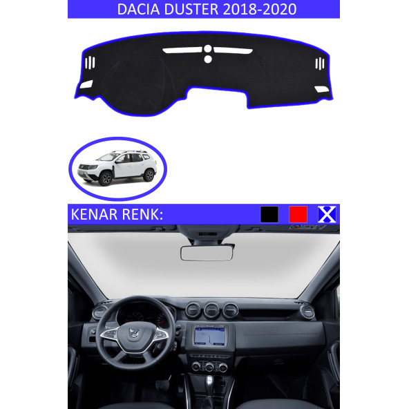 Dacia Duster 2018-2020 Için Uygun Torpido Koruma Halısı Siyah Kenar Renk Mavi ürün görseli