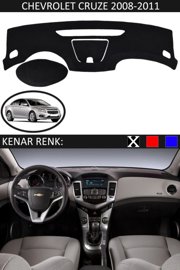Chevrolet Cruze 2008-2011 Için Uygun Torpido Koruma Halısı Siyah Kenar Renk Siyah