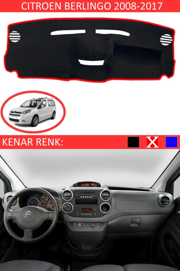 Citroen Berlingo 2008-2017 Için Uygun Torpido Koruma Halısı Siyah Kenar Renk Kırmızı ürün görseli