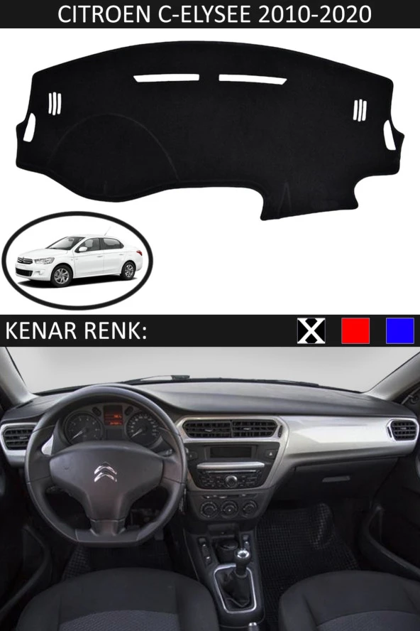 Citroen C-elysee 2010-2020 Için Uygun Torpido Koruma Halısı Siyah Kenar Renk Siyah