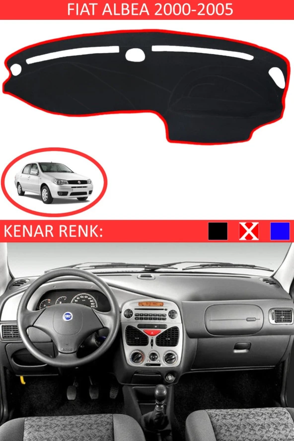 Fiat Albea 2000-2005 Modelleri Için Uygun Torpido Koruma Halısı Siyah Kenar Renk Kırmızı