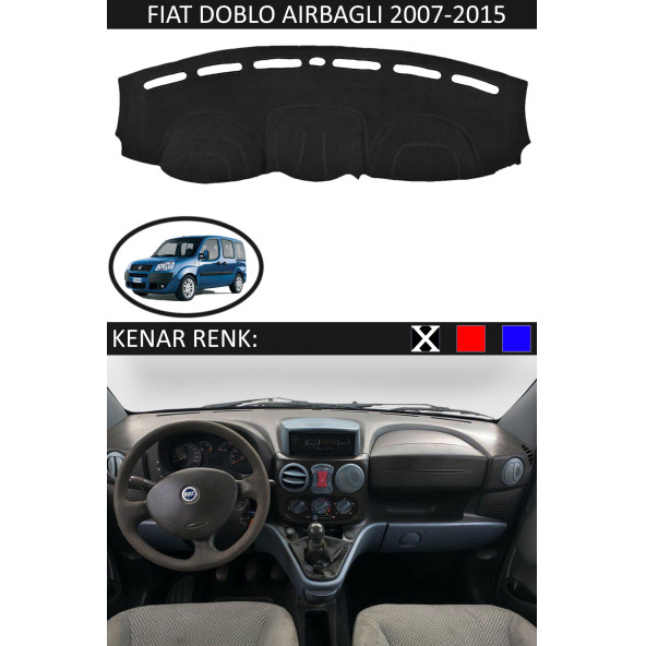 Fiat Doblo Airbagli 2007-2015 Için Uygun Torpido Koruma Halısı Siyah Kenar Renk Siyah ürün görseli