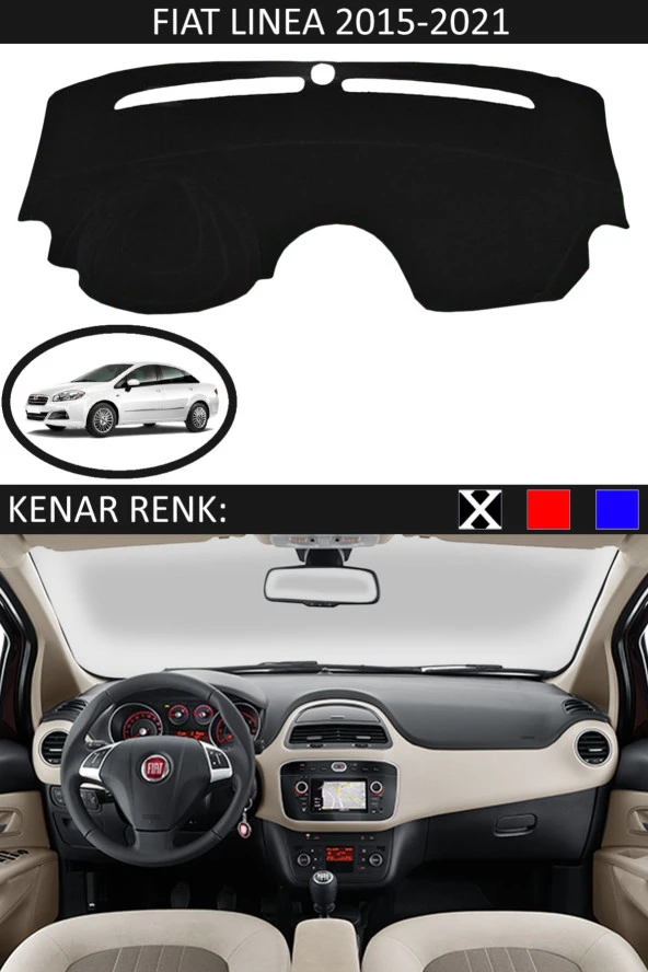 Fiat Linea 2015-2021 Için Uygun Torpido Koruma Halısı Siyah Kenar Renk Siyah
