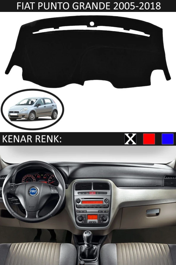 Fiat Punto Grande 2005-2018 Için Uygun Torpido Koruma Halısı Siyah Kenar Renk Siyah