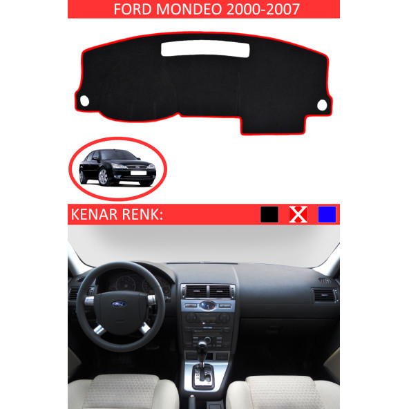 Ford Mondeo 2000-2007 Için Uygun Torpido Koruma Halısı Siyah Kenar Renk Kırmızı