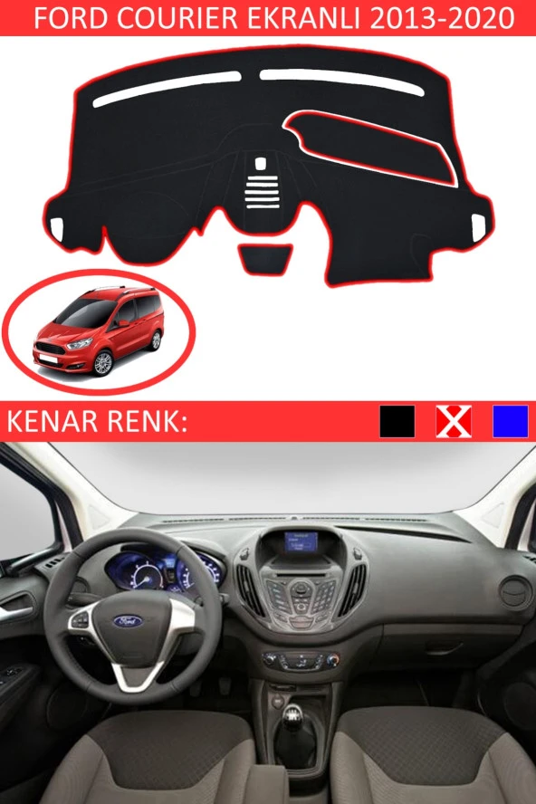 Ford Courier Ekranlı 2013-2020 Için Uygun Torpido Koruma Halısı Siyah Kenar Renk Kırmızı