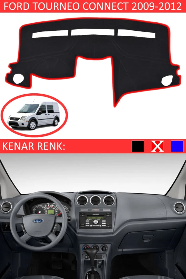 Ford Tourneo Connect 2009-2012 Için Uygun Torpido Koruma Halısı Siyah Kenar Renk Kırmızı
