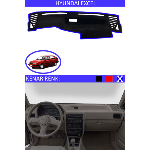 Hyundai Excel Için Uygun Torpido Koruma Halısı Siyah Kenar Renk Mavi