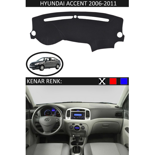 Hyundai Accent Era 2006-2011 Için Uygun Torpido Koruma Halısı Siyah Kenar Renk Siyah ürün görseli