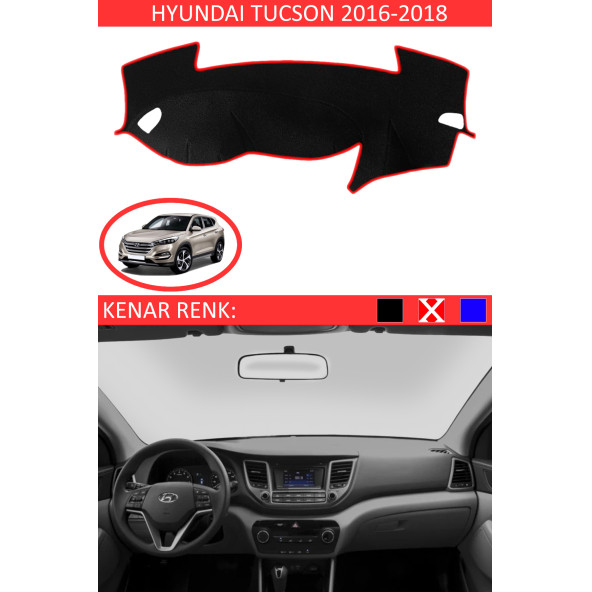 Hyundai Tucson 2016-2018 Için Uygun Torpido Koruma Halısı Siyah Kenar Renk Kırmızı ürün görseli