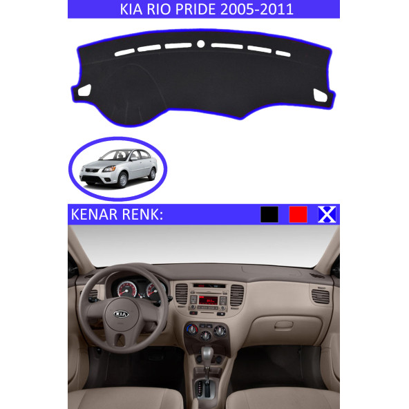 Kia Rio Pride 2005-2011 Için Uygun Torpido Koruma Halısı Siyah Kenar Renk Mavi ürün görseli