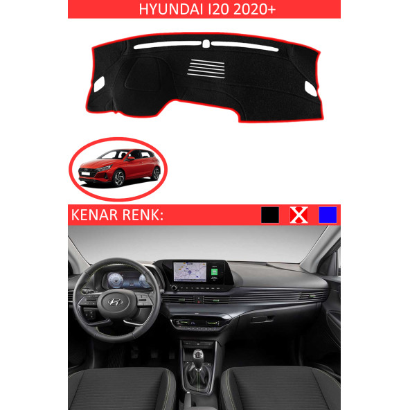 Hyundai I20 2020+ Modelleri Için Uygun Torpido Koruma Halısı Siyah Kenar Renk Kırmızı ürün görseli