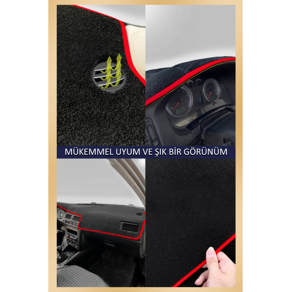 Hyundai I20 2020+ Modelleri Için Uygun Torpido Koruma Halısı Siyah Kenar Renk Kırmızı - Resim 2