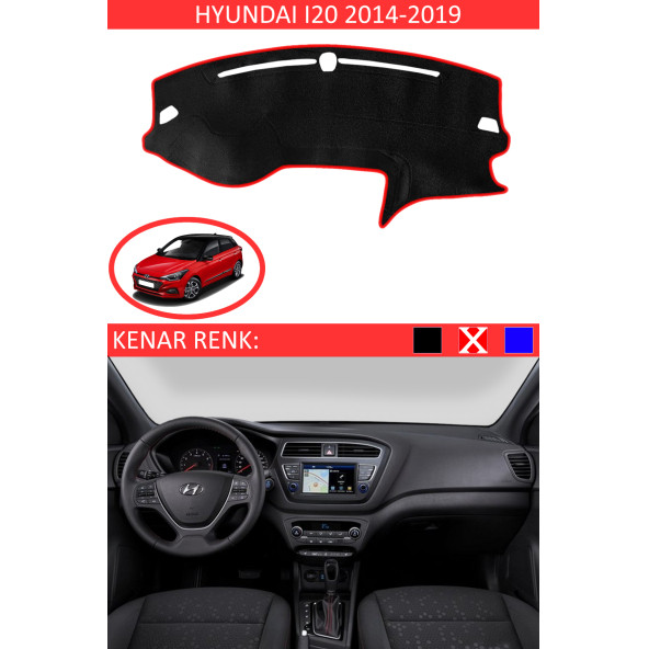 Hyundai I20 2014-2019 Için Uygun Torpido Koruma Halısı Siyah Kenar Renk Kırmızı ürün görseli