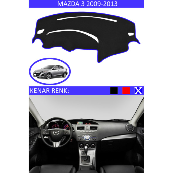 Mazda 3 2009-2013 Için Uygun Torpido Koruma Halısı Siyah Kenar Renk Mavi ürün görseli