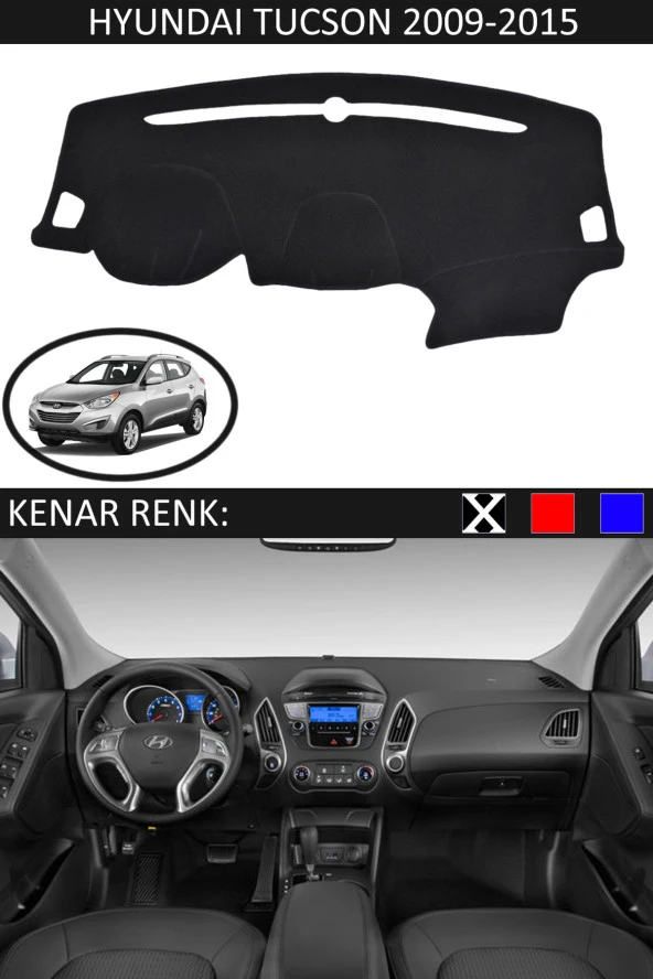 Hyundai Tucson 2009-2015 İçin Uygun Torpido Koruma Halısı Siyah Kenar Renk Siyah - 1