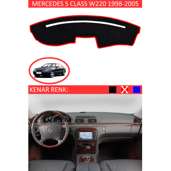 Mercedes S Class W 220 1998-2005 Için Uygun Torpido Koruma Halısı Siyah Kenar Renk Kırmızı