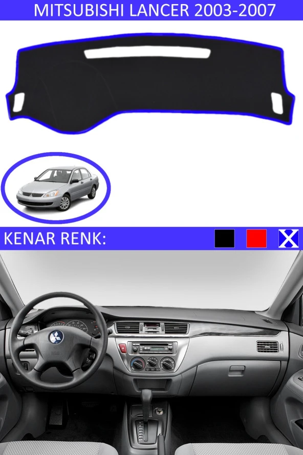 Mitsubishi Lancer 2003-2007 Için Uygun Torpido Koruma Halısı Siyah Kenar Renk Mavi