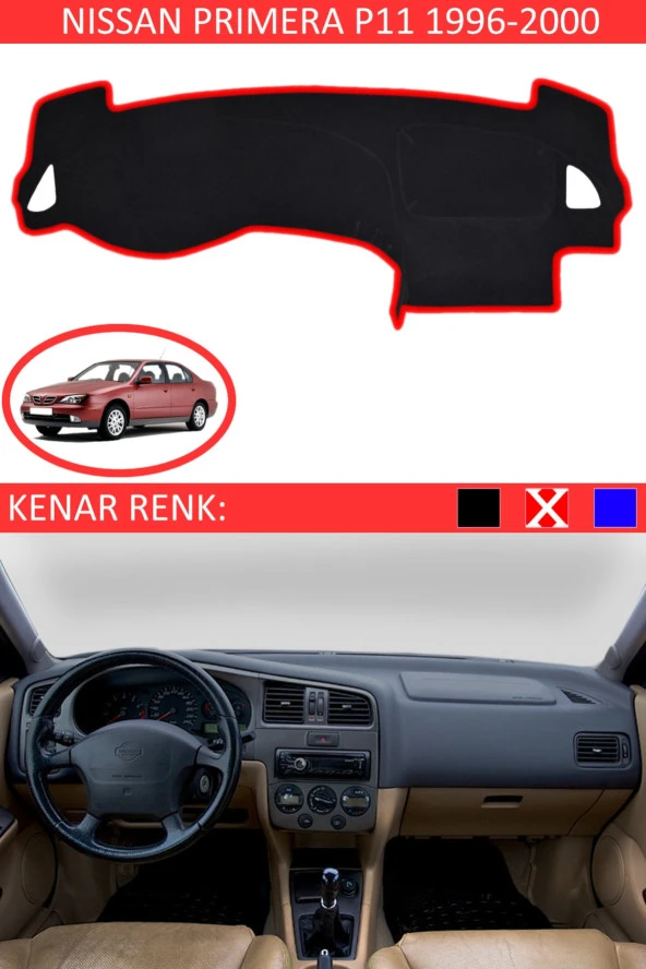 Nissan Primera P11 1996-2011 Için Uygun Torpido Koruma Halısı Siyah Kenar Renk Kırmızı