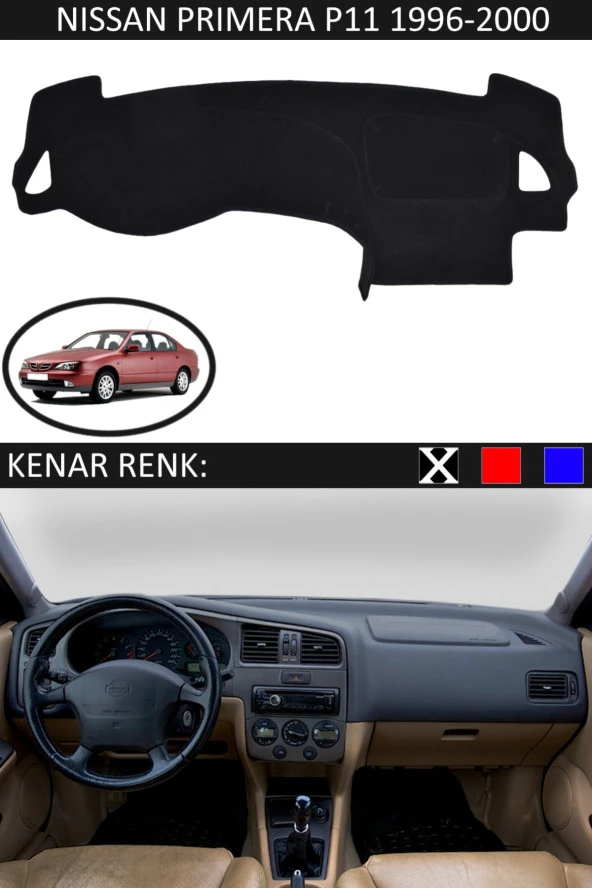 Nissan Primera P11 1996-2011 Için Uygun Torpido Koruma Halısı Siyah Kenar Renk Siyah