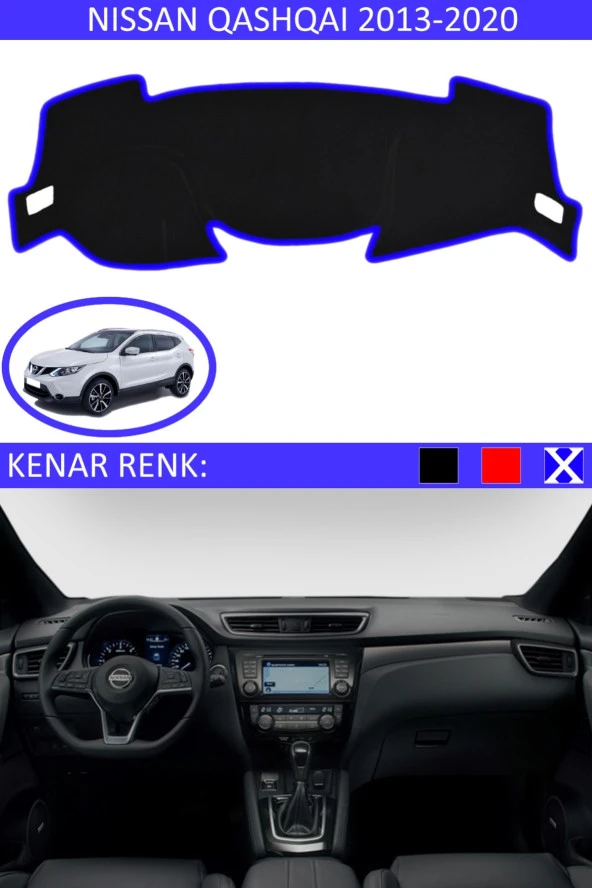 Nissan Qashqai 2013-2020 Için Uygun Torpido Koruma Halısı Siyah Kenar Renk Mavi ürün görseli