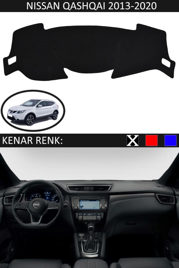 Nissan Qashqai 2013-2020 Için Uygun Torpido Koruma Halısı Siyah Kenar Renk Siyah