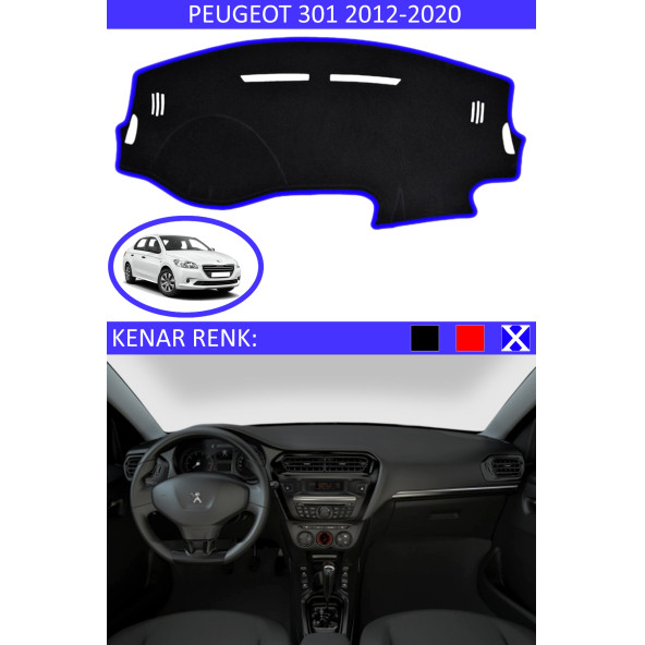 Peugeot 301 2012-2020 Için Uygun Torpido Koruma Halısı Siyah Kenar Renk Mavi ürün görseli