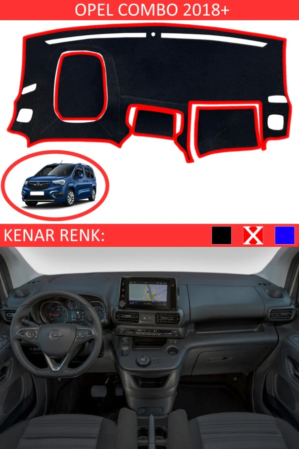 Opel Combo 2018+ Için Uygun Torpido Koruma Halısı Siyah Kenar Renk Kırmızı ürün görseli