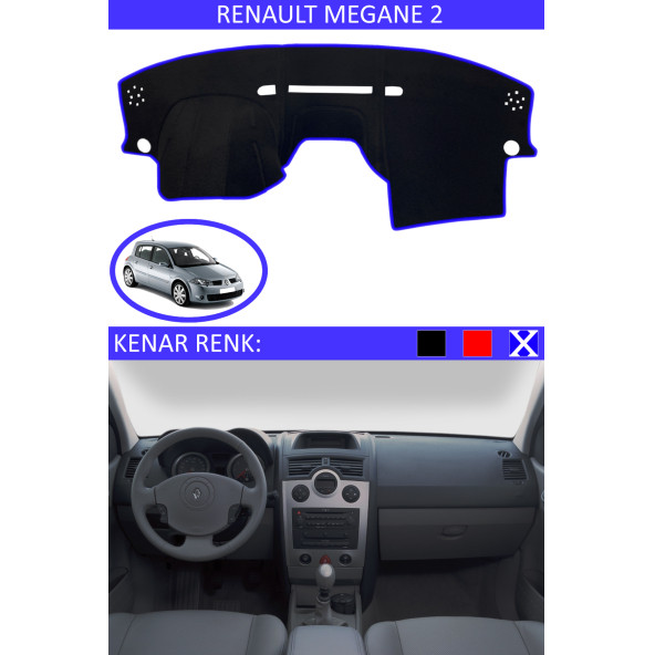 Renault Megane 2 Için Uygun Torpido Koruma Halısı Siyah Kenar Renk Mavi ürün görseli