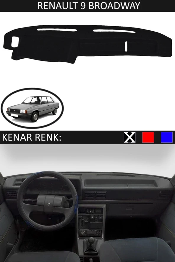 Renault 9 Broadway Için Uygun Torpido Koruma Halısı Siyah Kenar Renk Siyah ürün görseli