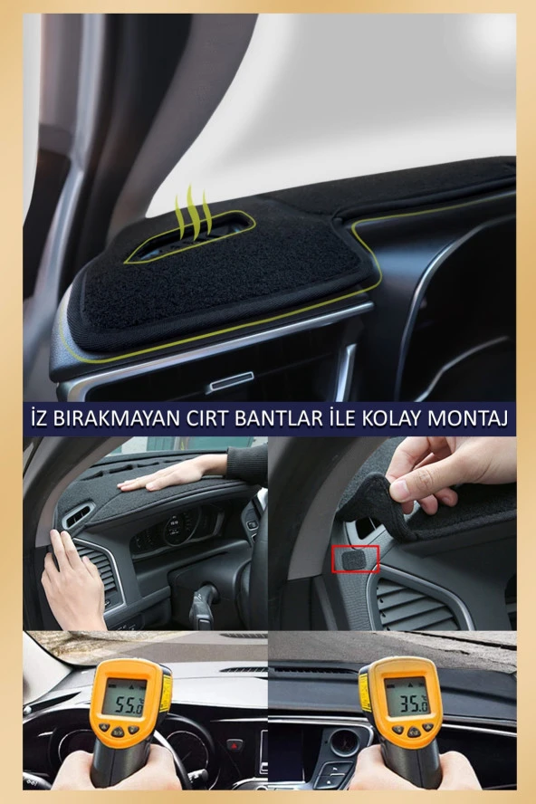 Renault 12 Toros 1973+ Için Uygun Torpido Koruma Halısı Siyah Kenar Renk Kırmızı