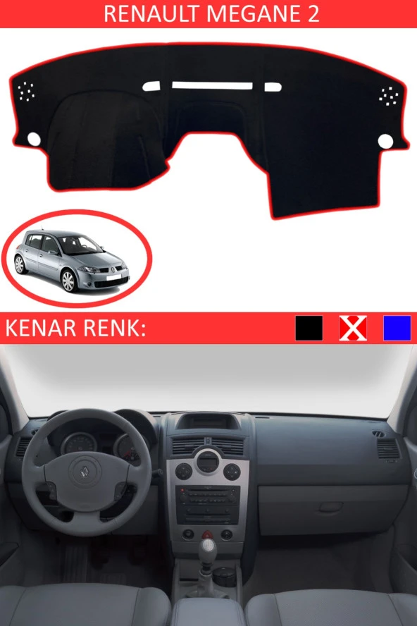 Renault Megane 2 Için Uygun Torpido Koruma Halısı Siyah Kenar Renk Kırmızı - 1