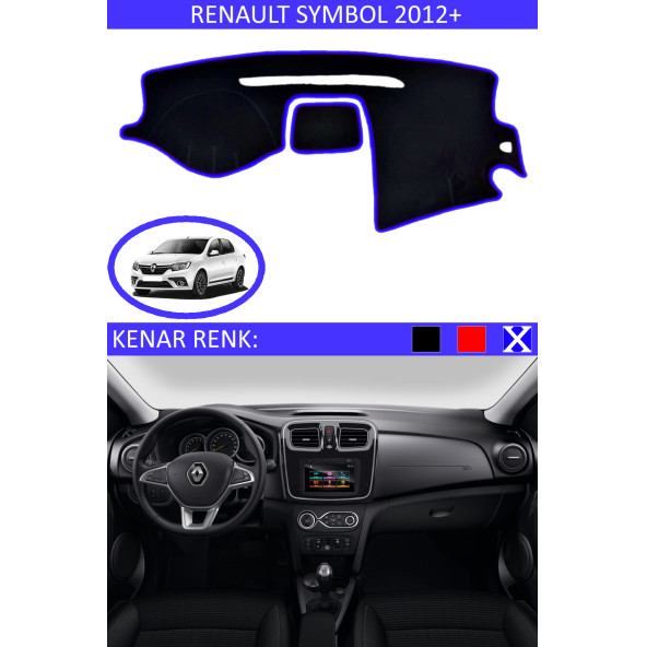 Renault Symbol 2012+ Için Uygun Torpido Koruma Halısı Siyah Kenar Renk Mavi ürün görseli