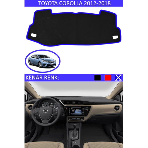 Toyota Coralla 2012-2018 Için Uygun Torpido Koruma Halısı Siyah Kenar Renk Mavi ürün görseli