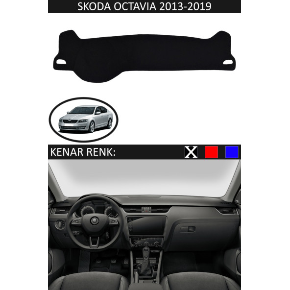 Skoda Octavia 2013-2019 Modelleri Için Uygun Torpido Koruma Halısı Siyah Kenar Renk Siyah ürün görseli
