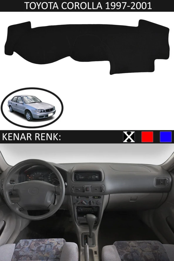 Toyota Coralla 1997-2001 Için Uygun Torpido Koruma Halısı Siyah Kenar Renk Siyah
