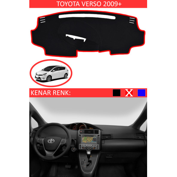 Toyota Verso 2009 + Için Uygun Torpido Koruma Halısı Siyah Kenar Renk Kırmızı - 1