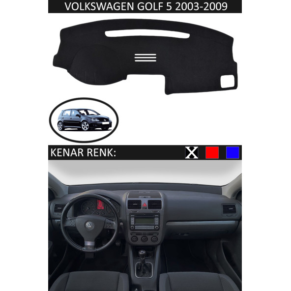 Volkswagen Golf 5 2003-2009 Için Uygun Torpido Koruma Halısı Siyah Kenar Renk Siyah ürün görseli