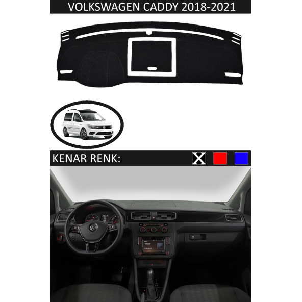 Volkswagen Caddy 2018-2021 Için Uygun Torpido Koruma Halısı Siyah Kenar Renk Siyah