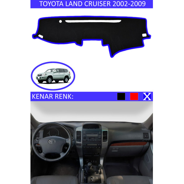 Toyota Land Cruiser 2002-2009 Için Uygun Torpido Koruma Halısı Siyah Kenar Renk Mavi - 1
